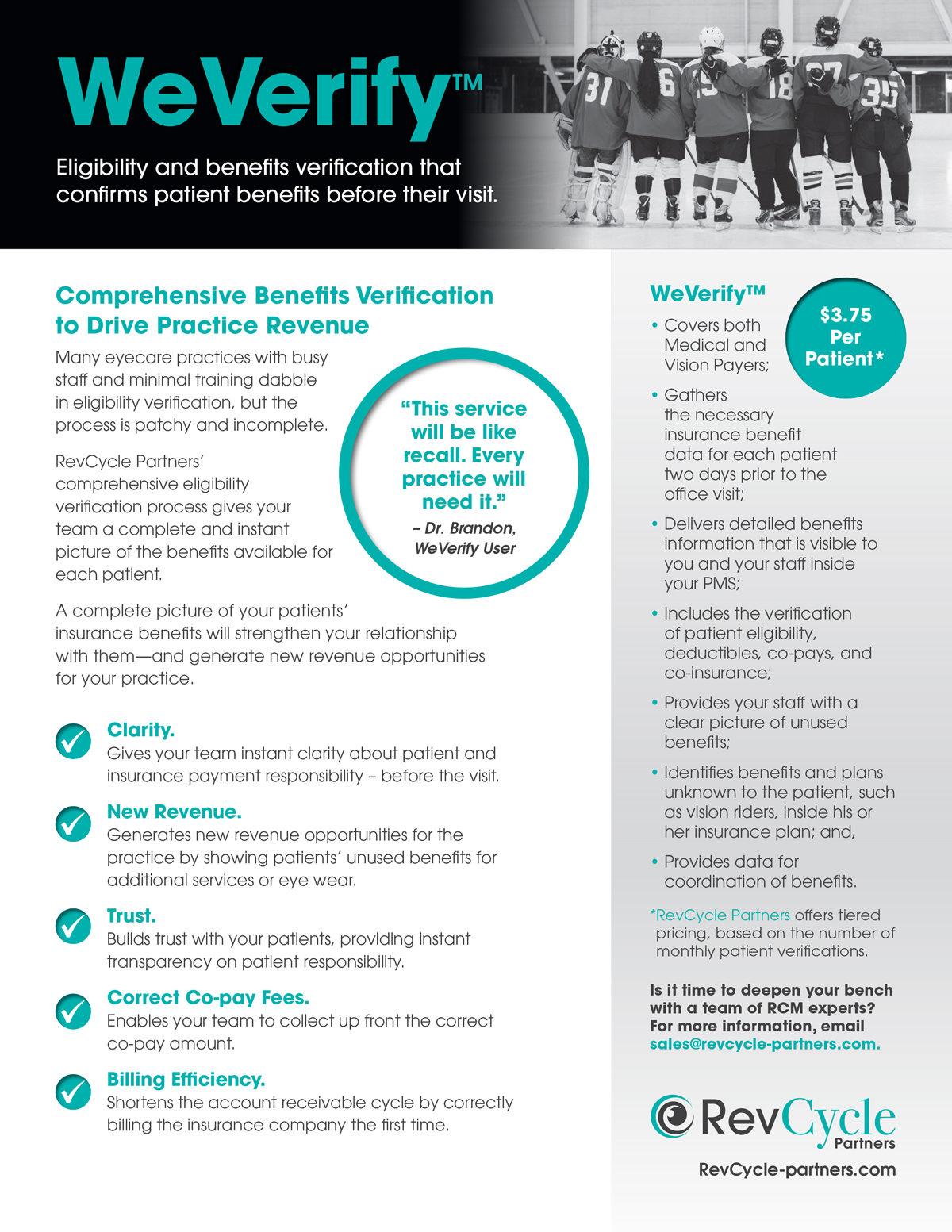 Fast Facts: Eligibility and benefits verification that confirms patient benefits before their visit.